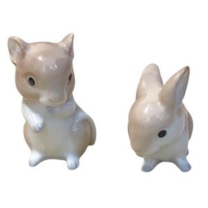 Pair Vintage‎ Rabbit/ Bunny Cream & White Porcelain Figurines, Japan